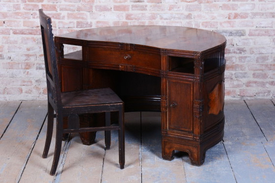 Restored Cubistic Writing Desk, Oak, Walnut, Revived Polish, Czech, 1910s – Metal, Wood (photo 5 of 21)
