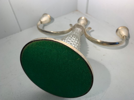 Image 1 of Candlestick - silver-plated - glass column - green felt base