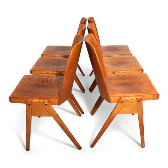 Image 1 of Set aus 6 stapelbaren Esszimmerstühlen im Bauhaus-Stil, 1960