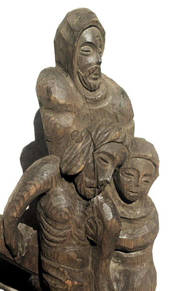 Sculpture religieuse antique en bois - 1900 - 1950, Marron, Rustic (photo 3 sur 10)