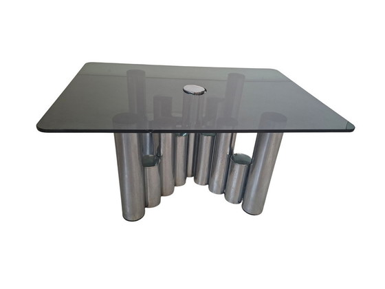 Image 1 of Marco Zanuso Coffee Table - 1970s Design - Chrome and Smoked Glass