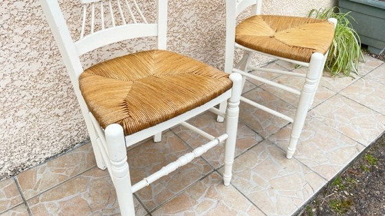 Image 1 of Paire de CHAISES Paillées BLANCHES Vintage
