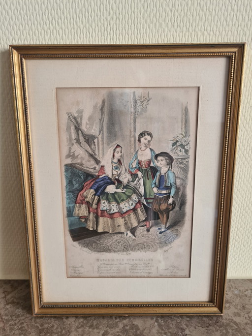 Coppia di incisioni (1858-1860) Anaïs Toudouze e J. Desjardins Set di 2 incisioni su acciaio colorate a mano (photo 2 of 8)