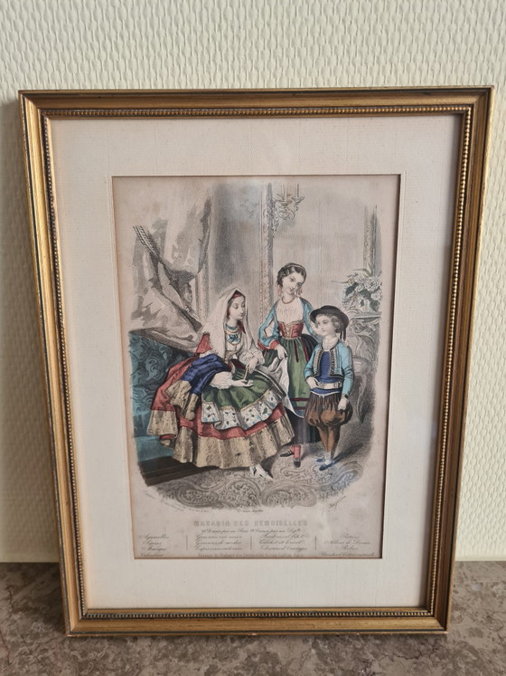 Coppia di incisioni (1858-1860) Anaïs Toudouze e J. Desjardins Set di 2 incisioni su acciaio colorate a mano (photo 2 of 8)