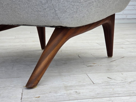 Image 1 of 1960er Jahre, dänisches Design von Illum Wikkelsø, Modell ML 140, Hocker, neu gepolstert.