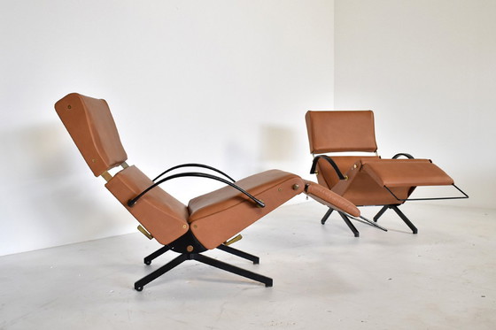 Image 1 of Ein Paar P40 Lounge Chairs von Osvaldo Borsani für Tecno aus cognacfarbenem Leder, 1960er Jahre