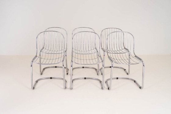 Image 1 of Set di 6 sedie da pranzo vintage in filo di ferro cromato