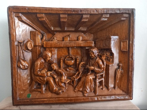 LOTTO: 2 BASSORILIEVI "BOIS SIC" - SCENE DI VITA CONTADINA (ANNI '70) Firmati