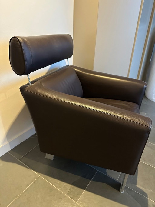 Fauteuil Leolux Patachou en cuir marron chocolat