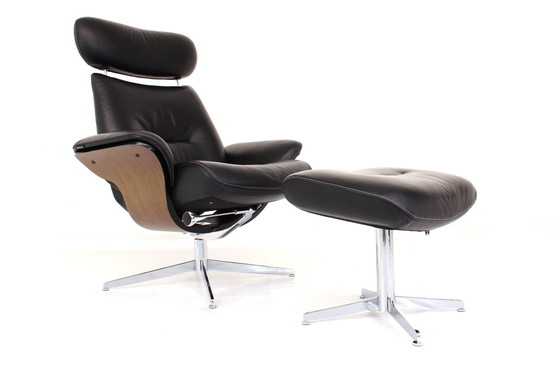 Image 1 of Casi como nuevo! Hjellegjerde / Fjörds Sillón Escandinavo Funcional / Sillón Relax con Cuero, Cromo y Roble