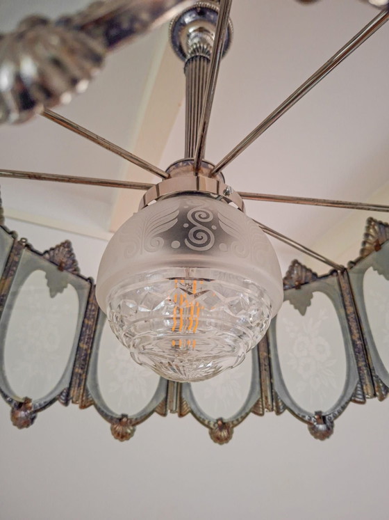 Splendida lampada a sospensione Art Déco argentata., Lampadari, Rame, Metallo, Argentato (foto 5 di 7)