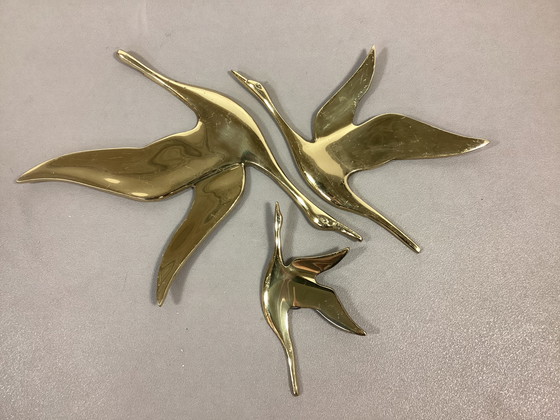 Image 1 of Decorazione da parete in ottone vintage con oche e anatre, anni Settanta