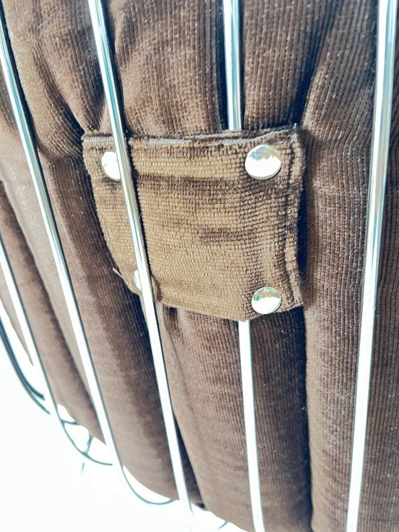 Image 1 of 1/2 sedie da pranzo vintage in metallo con cuscini in velluto marrone, Italia, 1970