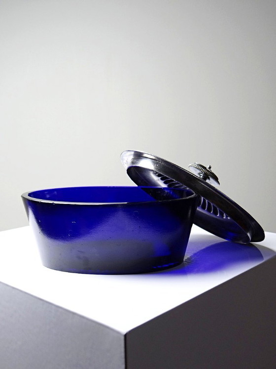 Image 1 of Victorian bonbonnière, attributed to George T. & Co., cobalt glass and silver-plated metal, 19th century