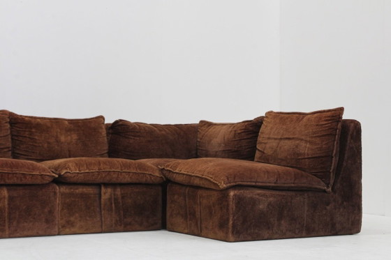 Vintage Italian Design Modular Sofa 1970s, Velvet, Brown (photo 4 of 12)