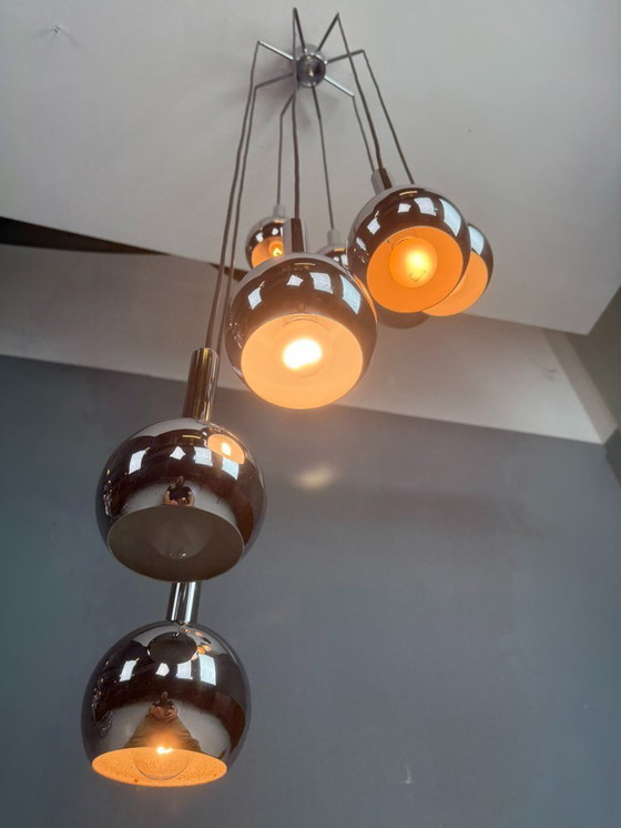 Image 1 of Wortmann & Filz cascadekroonluchter chroom, space age jaren 70