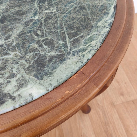 Image 1 of Vintage round wooden coffee table with onyx marble top
