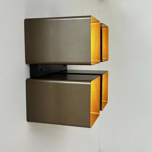 Lampada da parete vintage RAAK, P1445, metallo e ABS marrone, Paesi Bassi, 1970