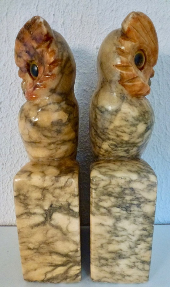 Image 1 of Art Deco Bookends Alabaster Owls, Italy.