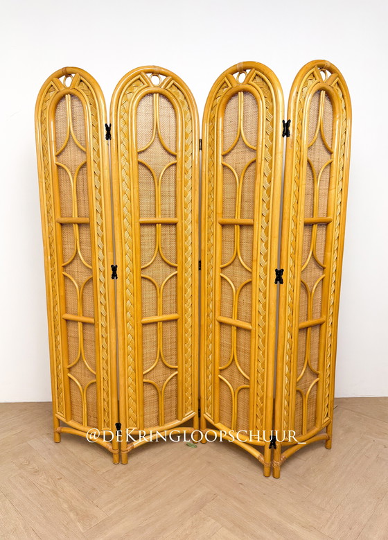 Image 1 of Paravento vintage in rattan e bambù per dividere la stanza.