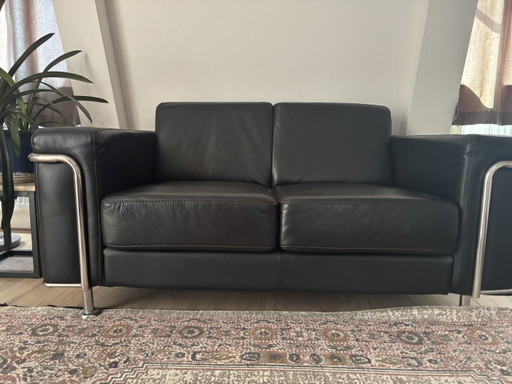 Leren 2-Zits Bank Le Corbusier Stijl Met Chroom Frame – 2 zitsbanken, Leather, Chrome