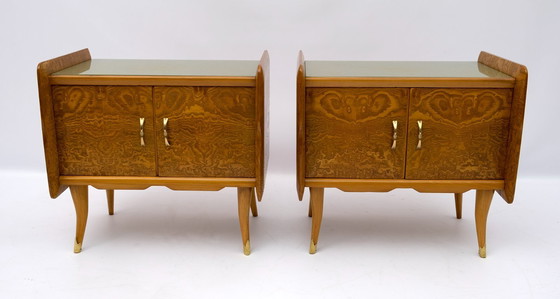 Image 1 of Pareja de Mesillas de Noche Art Decó Italianas Fresno Blanco Briar, Años 20