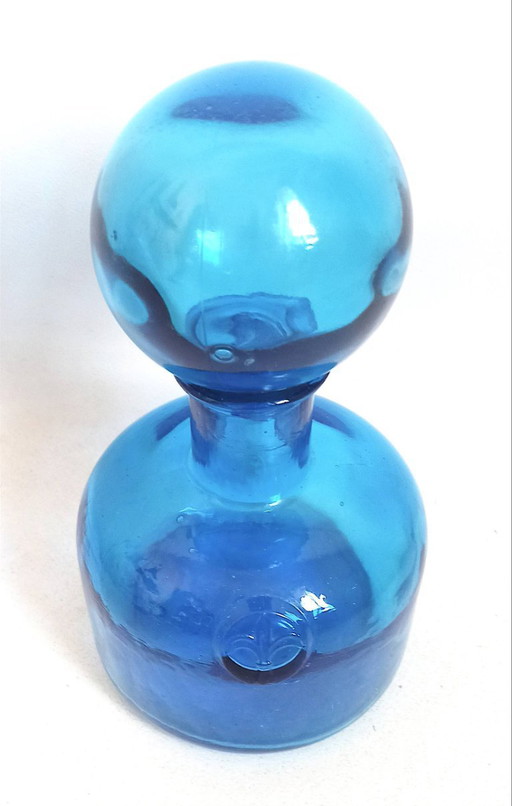 Karaffe mit Korken Empoli blau 70er Jahre Höhe 24,5 cm