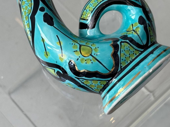 Image 1 of Hand-painted ceramic vase by Azouz Kharraz, Bizerte, Tunisia, 1980s