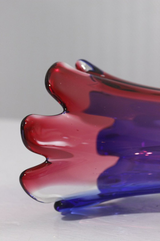 Image 1 of Grote vaas van Murano-glas, vervaardigd met de Sommerso-techniek, roze en blauw, Italiaans design, jaren 70.