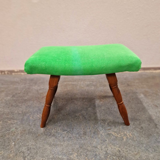 Image 1 of 60's vintage ottoman new upholstered green ottoman