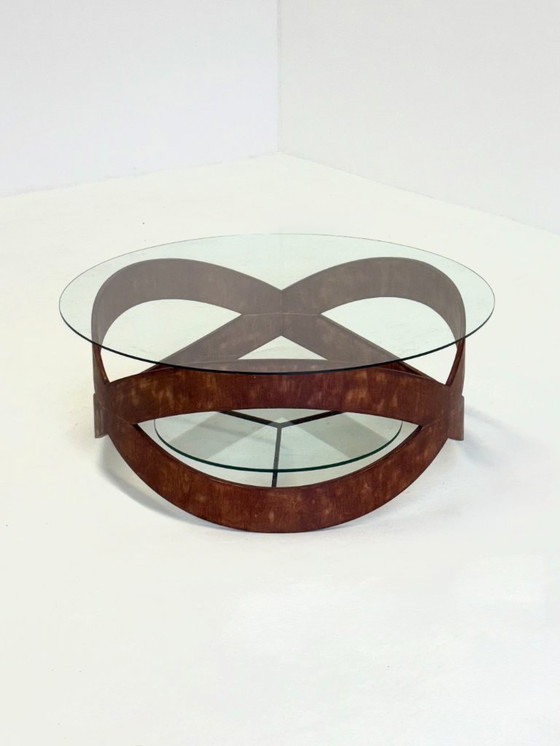 Image 1 of Tavolino rotondo vintage con struttura scultorea in legno