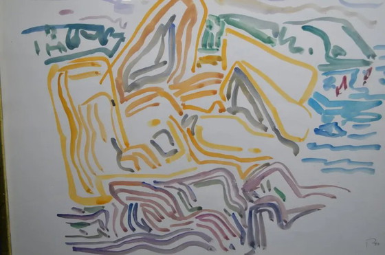 Peter Pfosi "Landscape" Watercolor Painting, Monogrammed and Dated 1987, Framed – Paintings & Drawings (photo 10 of 12)