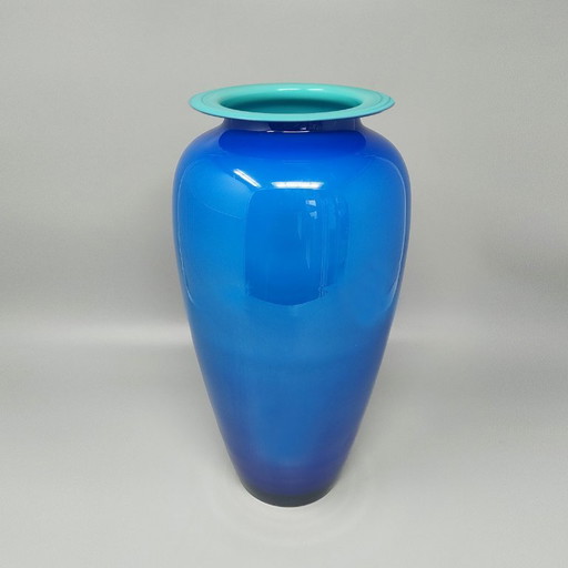 1960s Luxury Handrafted Blue Vase in Murano Glass by Ca Dei Vetrai. Made in Italy