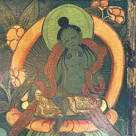Antike Avalokiteshvara Thangka auf Holztafel - 19. Jahrhundert – Gemälde & Zeichnungen (photo 7 of 9)