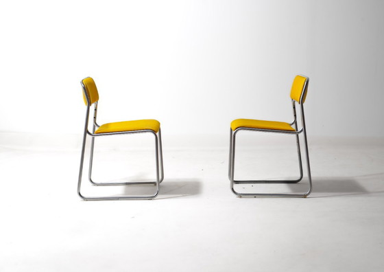 Buisvormige jaren 70 stoelen – Eetkamerstoelen, Metal, Textile (photo 5 of 11)