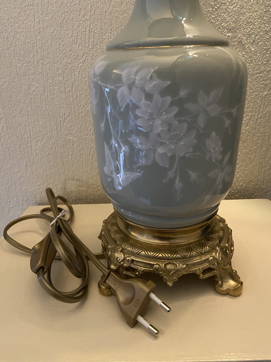 Image 1 of Celadon pâte-sur-pâte porcelain table lamp with bronze mount