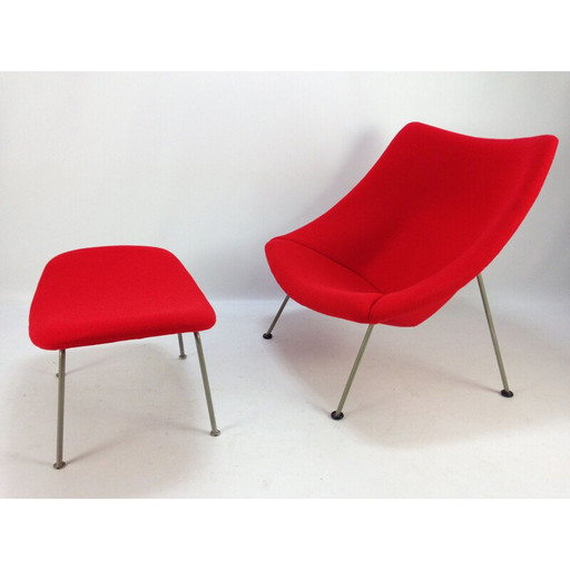 Vintage Oyster fauteuil met voetenbankje van Pierre Paulin voor Artifort, 1965