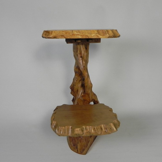Image 1 of Plantentafel met 2 plateaus, vintage houtsnijwerk, VS jaren 50