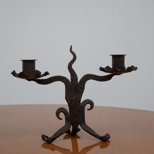 Pair of Brutalist Iron Candle Holders