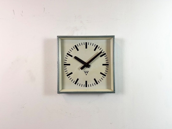 Image 1 of Green Industrial Square Wall Clock from Pragotron, 1970s
