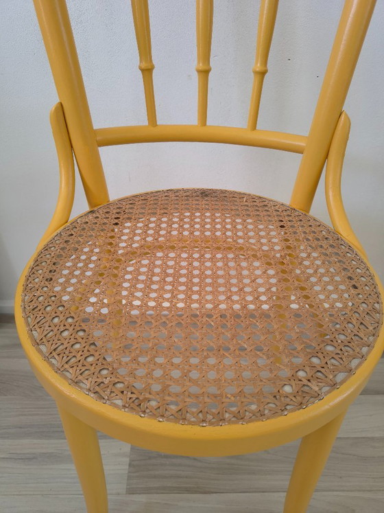 Vintage Thonet Style Bistro Chair - Ocher Yellow / Rattan – Dining chairs, Wood (photo 7 of 7)