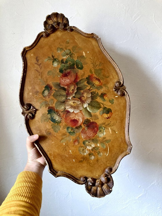 Image 1 of Napoleon III style wooden tray, painted between 1860 and 1880