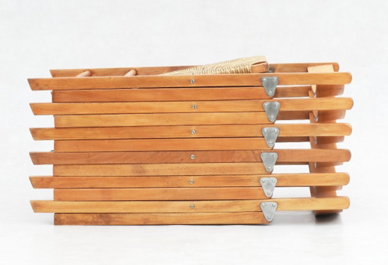Sedie pieghevoli vintage francesi in faggio, anni '70, set di 6, Legno, Rattan, Beige (foto 8 di 9)