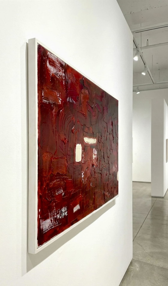 Image 1 of Carmine Silence – Arte minimalista rossa testurizzata – Pittura acrilica contemporanea