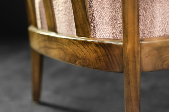 Image 1 of Mid-Century German Modern Elegante Kirschholz- und schmutzigrosa Stoffsessel von Wilhelm Knoll, 1970er Jahre, 2er-Set