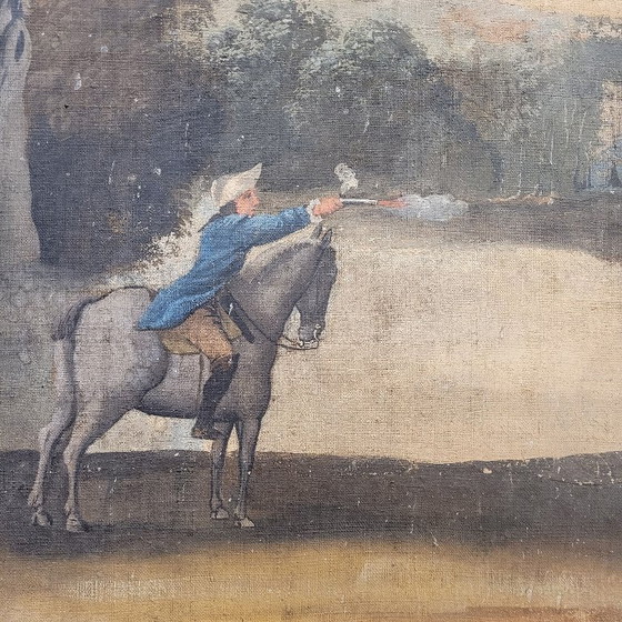 Image 1 of Watercolor painting on linen “Duel of Knights”, French School, 18th century – France