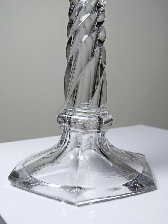 Image 1 of Antique twisted molded glass candlestick, circa 1930-1950