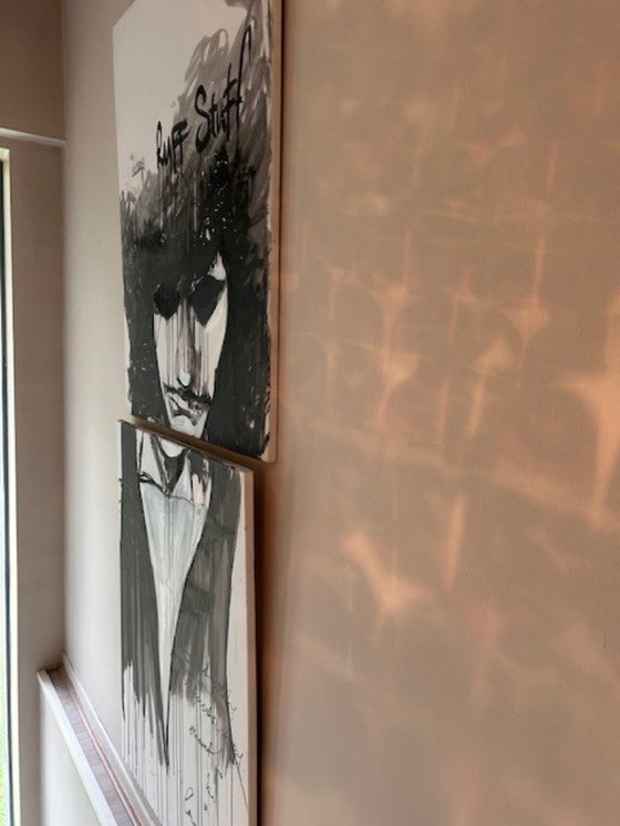 Image 1 of Retrato figurativo díptico de Frederik Schnieders - expresión en blanco y negro