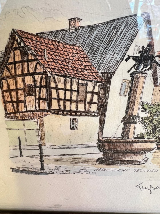 Image 1 of Original etching by Thyson | District Heddesdorf Neuwied | Colored graphic in frame | Atelier L. Hentrich