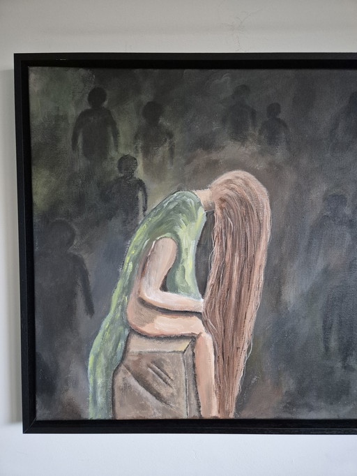 Painting of a woman 'Surrounded and alone'